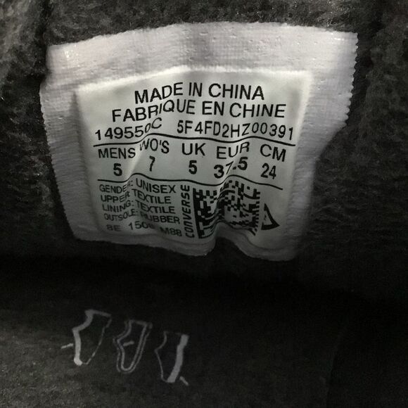 Converse CTAS OX womens shoes quilted lace up sneakers black size 7 - Picture 6 of 8